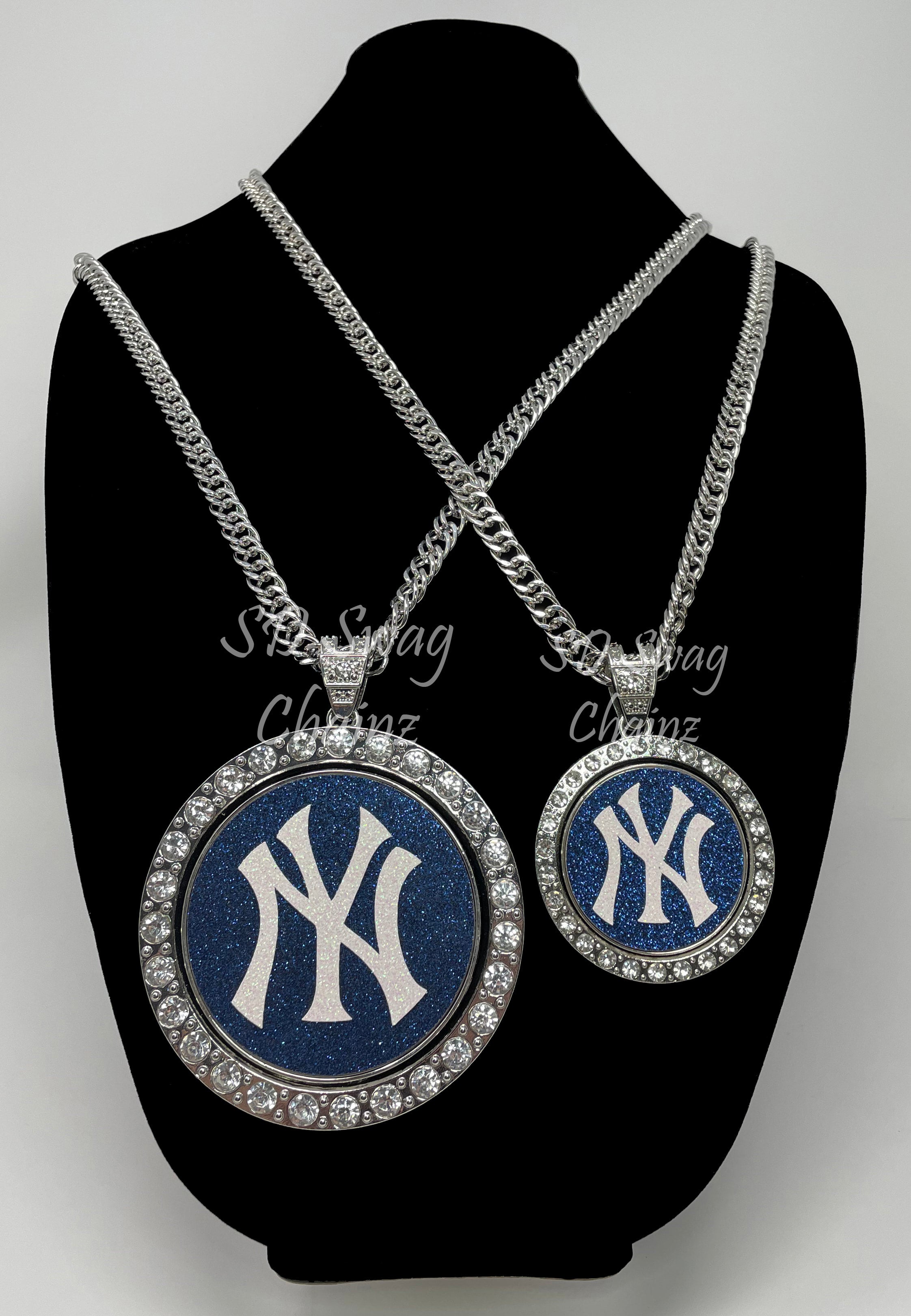 New York Yankees Swag Chain - Custom Silver Spinning Necklace (Blue)
