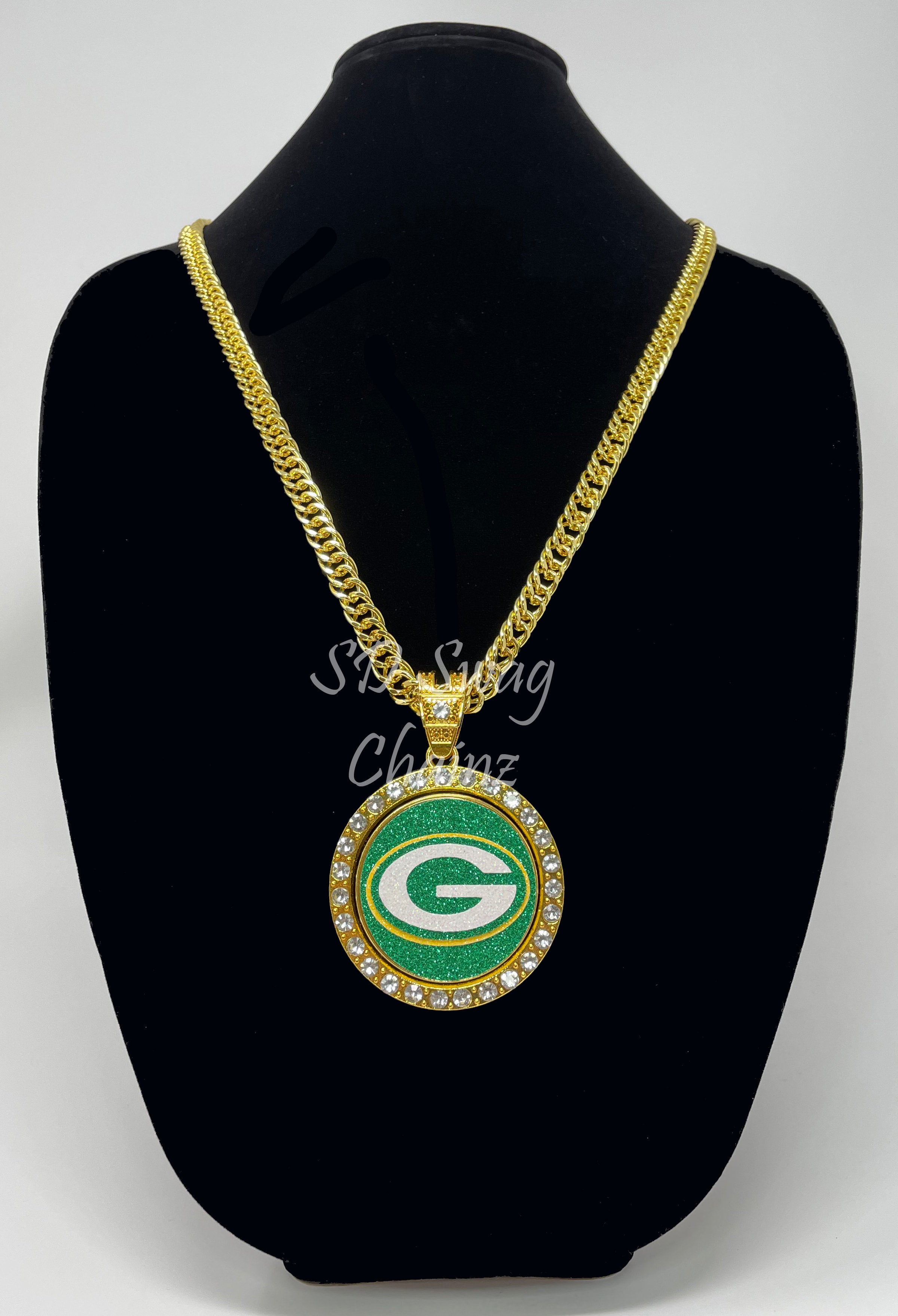 GREEN BAY PACKERS BLING NECKLACE PENDANT CZ STAINLESS DOG TAG –  Samstagsandmore